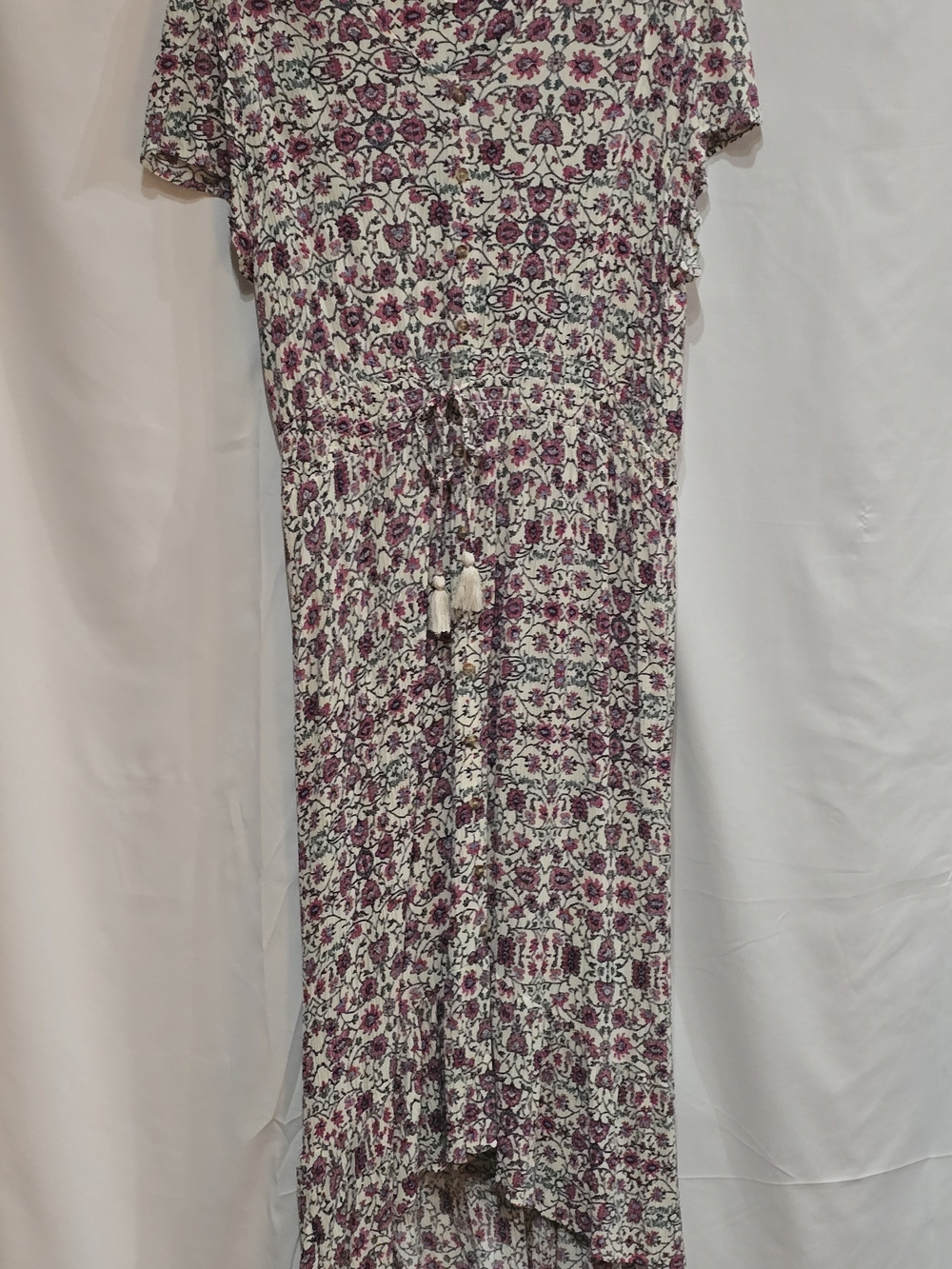 Angels Forever Young Bohemian-Style Maxi Dress Floral Print Tassel Tie XL EUC - Picture 2 of 7